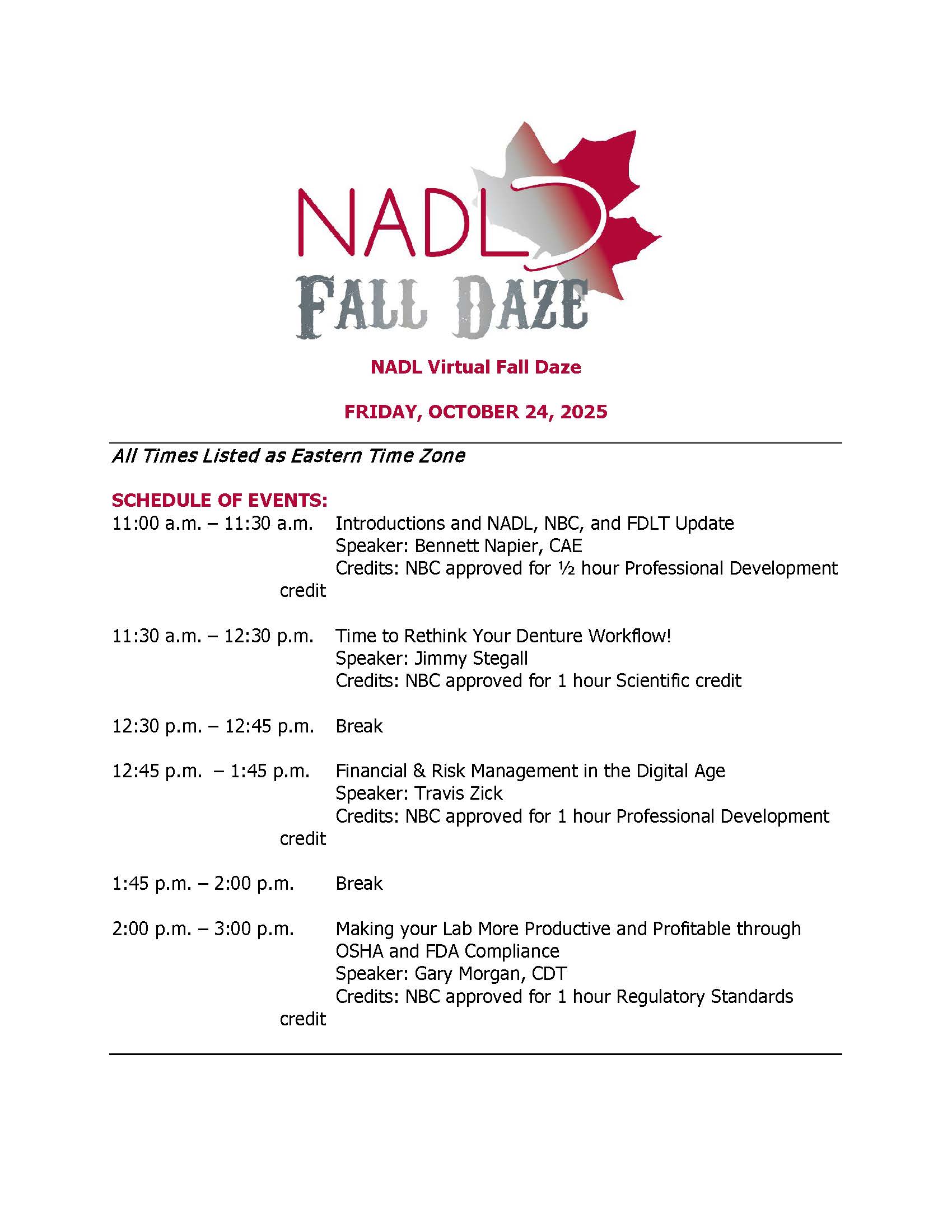 2025 Fall Daze Schedule